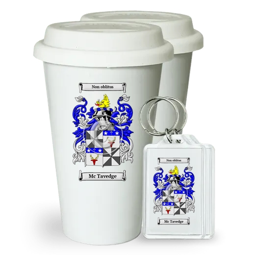 Mc Tavedge Pair of Ceramic Tumblers with Lids and Keychains